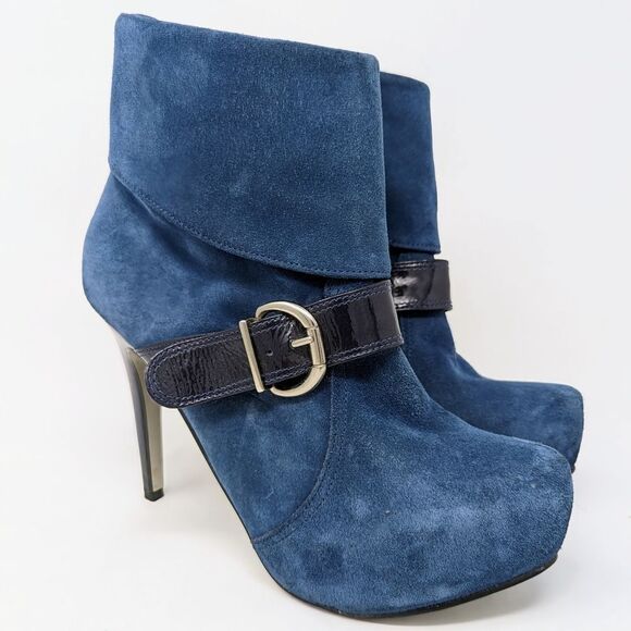 Vintage Bruno Menegatti Blue Suede Heels Sz7‎ - Picture 1 of 8